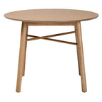 Mesa de comedor de madera de caucho con acabado marrón de roble francés de mediados de siglo.