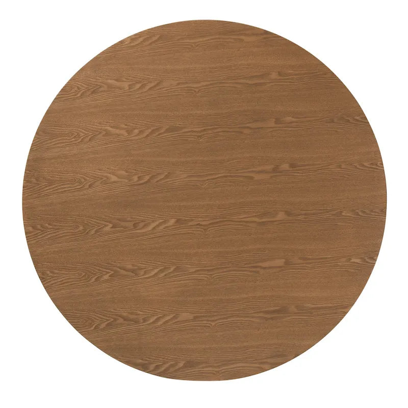 Mesa de comedor de madera de caucho con acabado marrón de roble francés de mediados de siglo.