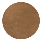 Mesa de comedor de madera de caucho con acabado marrón de roble francés de mediados de siglo.