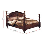 Cama de postes torneados de madera en pino oscuro brillante