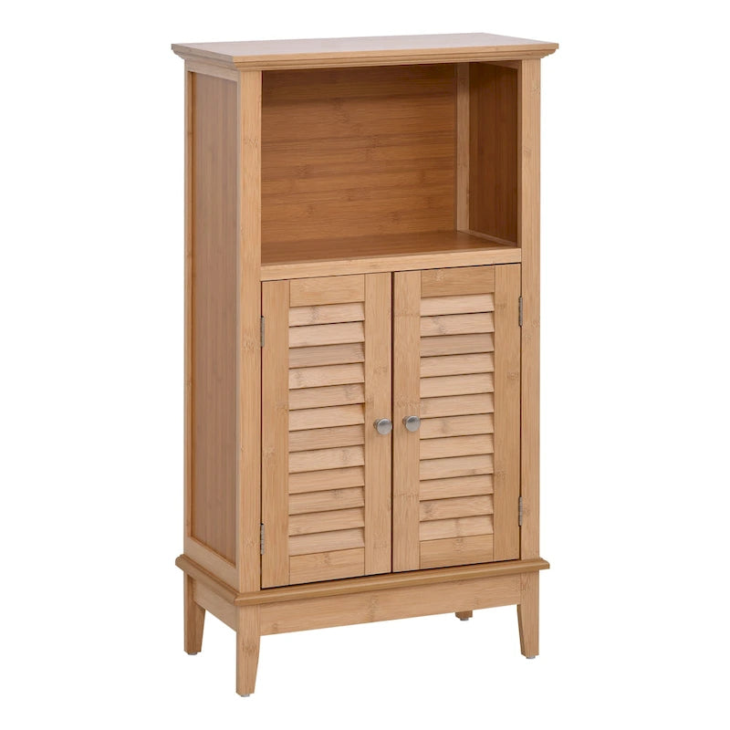 Armario de Suelo de Bambú, Mueble de Almacenamiento para Baño o Sala de Estar con Múltiples Estantes y Puertas, Natural
