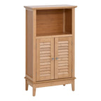 Armario de Suelo de Bambú, Mueble de Almacenamiento para Baño o Sala de Estar con Múltiples Estantes y Puertas, Natural