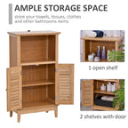 Armario de Suelo de Bambú, Mueble de Almacenamiento para Baño o Sala de Estar con Múltiples Estantes y Puertas, Natural