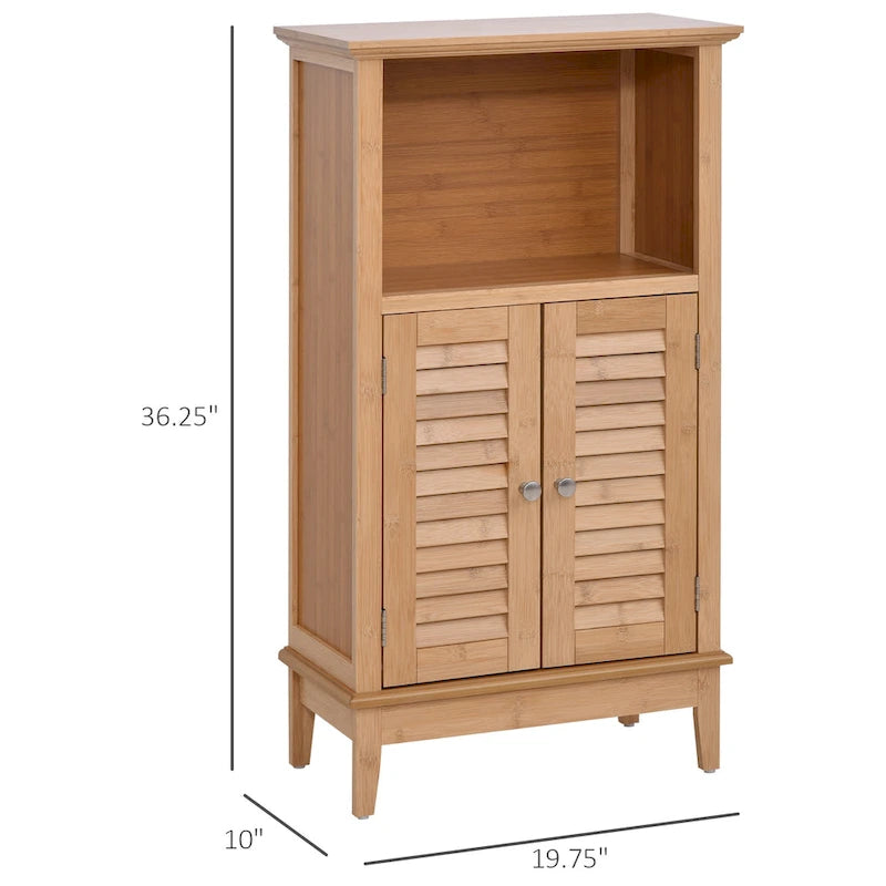 Armario de Suelo de Bambú, Mueble de Almacenamiento para Baño o Sala de Estar con Múltiples Estantes y Puertas, Natural