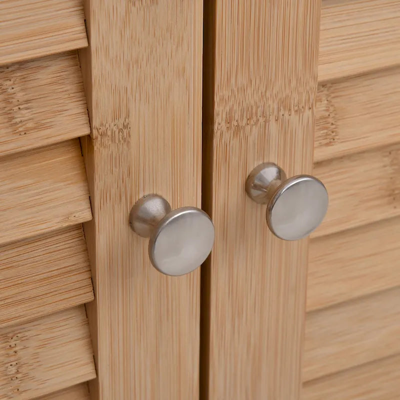 Armario de Suelo de Bambú, Mueble de Almacenamiento para Baño o Sala de Estar con Múltiples Estantes y Puertas, Natural