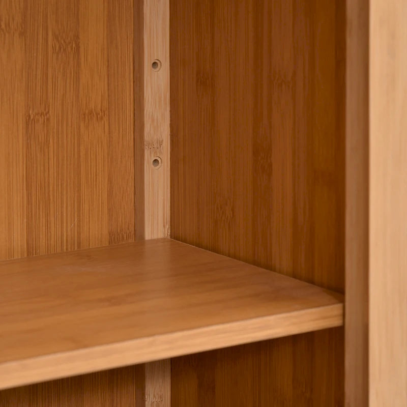 Armario de Suelo de Bambú, Mueble de Almacenamiento para Baño o Sala de Estar con Múltiples Estantes y Puertas, Natural
