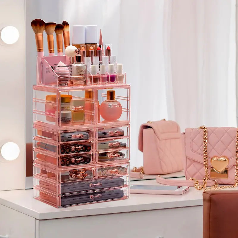 Sorbus Cosmetic Makeup and Jewelry Storage Case with 12 Drawers and 16 Slots - 4-Piece Set