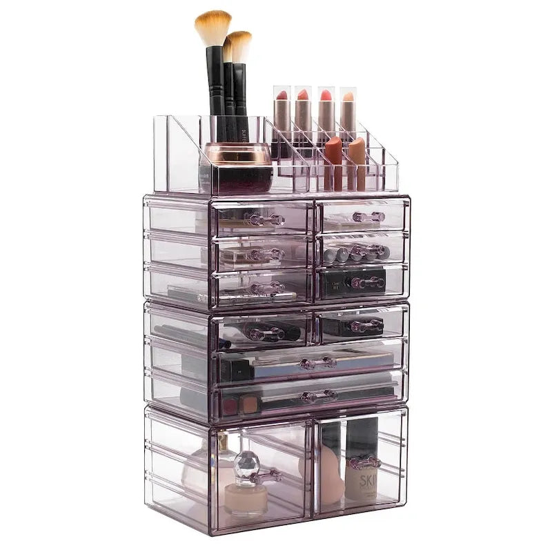 Estuche organizador de maquillaje y joyas con 12 cajones y 16 compartimentos - Juego de 4 piezas