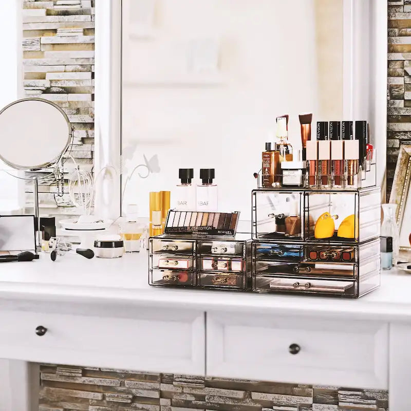 Estuche organizador de maquillaje y joyas con 12 cajones y 16 compartimentos - Juego de 4 piezas