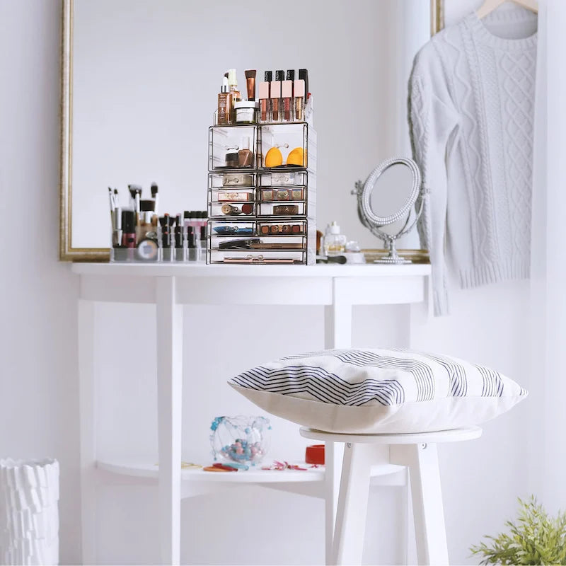 Estuche organizador de maquillaje y joyas con 12 cajones y 16 compartimentos - Juego de 4 piezas