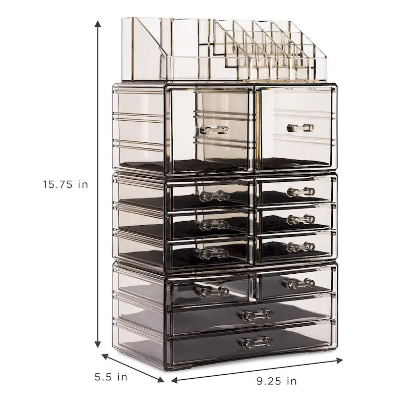 Estuche organizador de maquillaje y joyas con 12 cajones y 16 compartimentos - Juego de 4 piezas