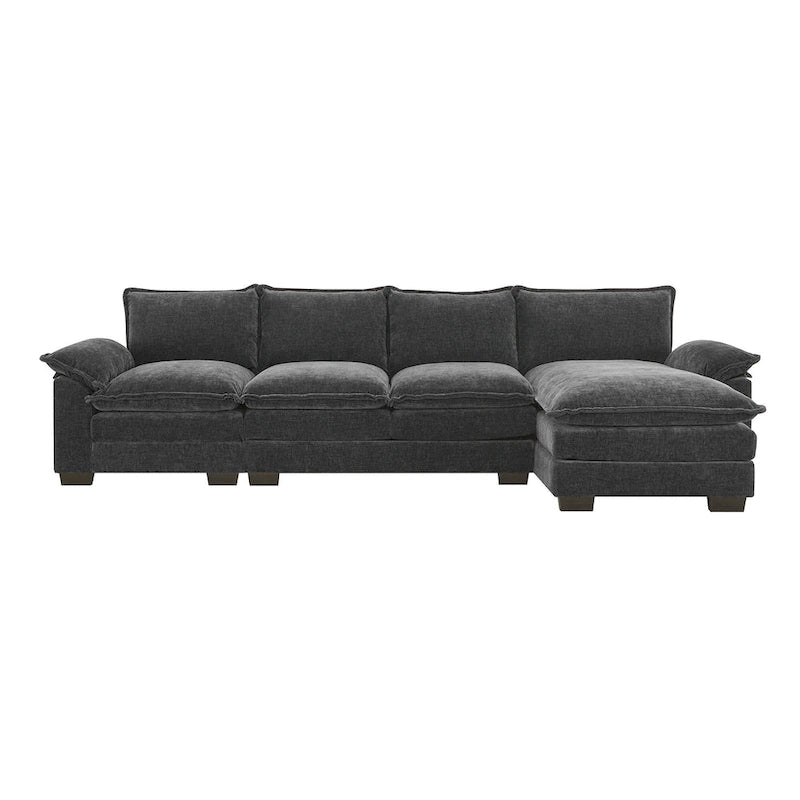 [VIDEO proporcionado][Nuevo]Sofá en forma de L moderno de chenilla de 118*55 con cojines de asiento dobles, mueble tapizado de interior de 5 plazas,S