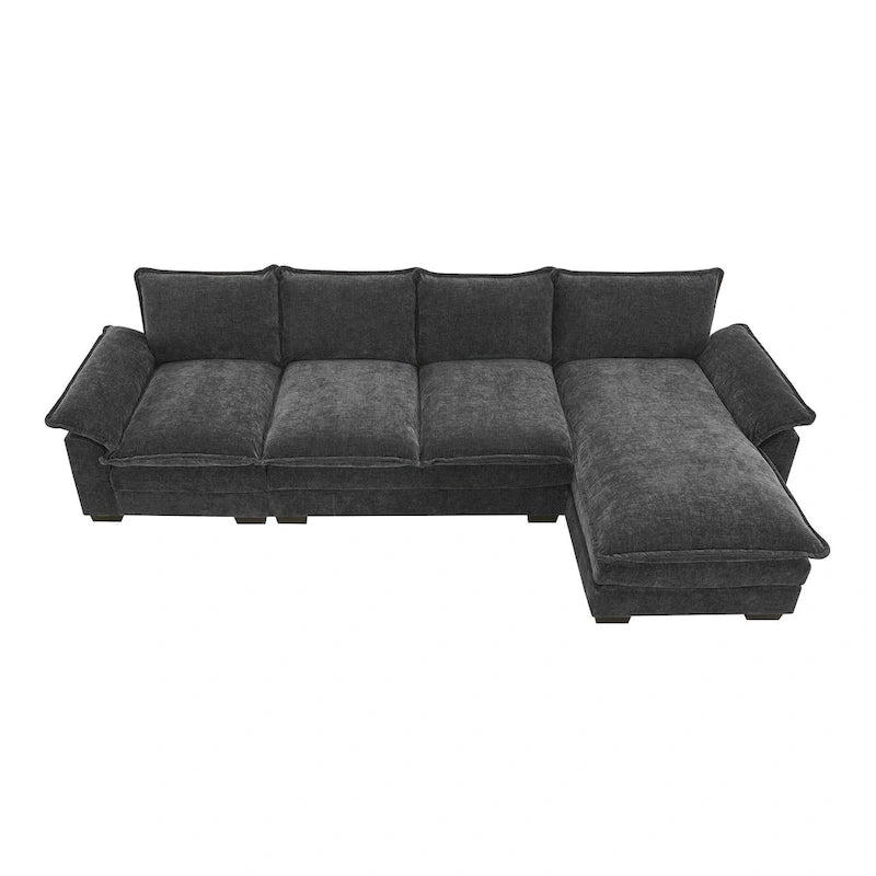 [VIDEO proporcionado][Nuevo]Sofá en forma de L moderno de chenilla de 118*55 con cojines de asiento dobles, mueble tapizado de interior de 5 plazas,S