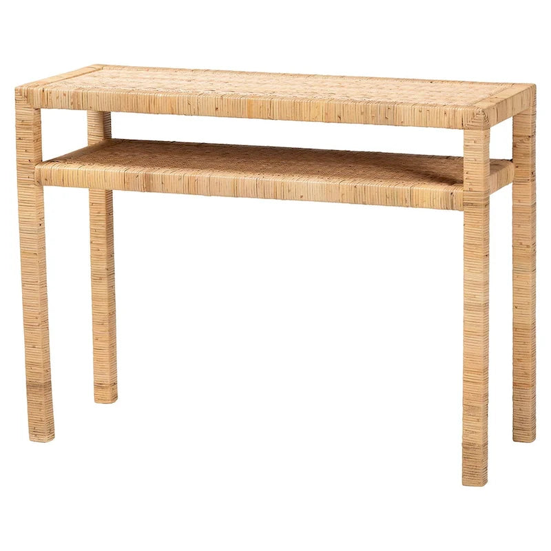 Mesa Consola de Ratán Color Miel Claro y Madera de Acacia