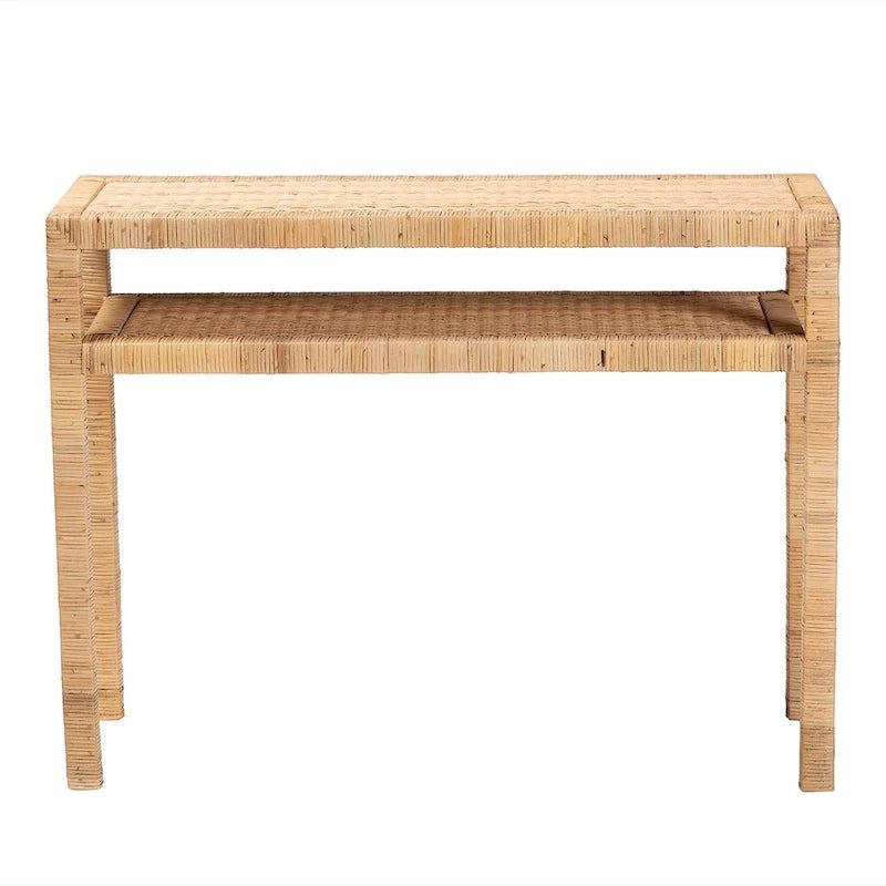 Mesa Consola de Ratán Color Miel Claro y Madera de Acacia