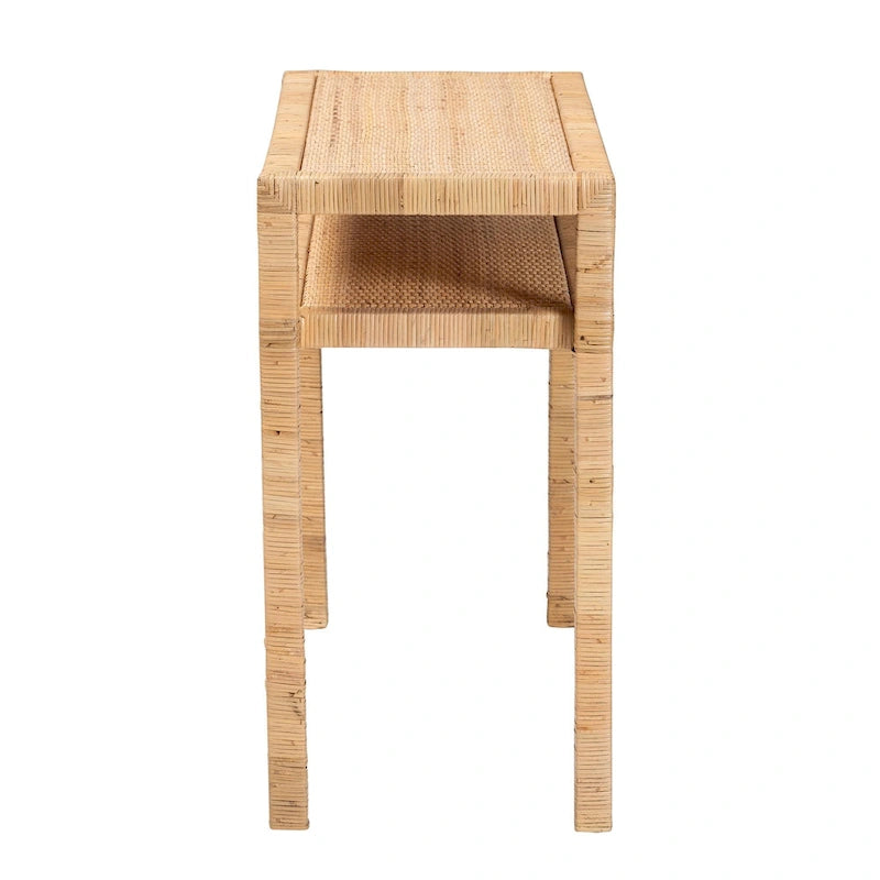 Mesa Consola de Ratán Color Miel Claro y Madera de Acacia