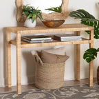 Mesa Consola de Ratán Color Miel Claro y Madera de Acacia