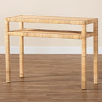 Mesa Consola de Ratán Color Miel Claro y Madera de Acacia