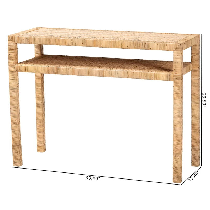 Mesa Consola de Ratán Color Miel Claro y Madera de Acacia