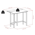 Mesa con alas abatibles de 3 piezas y taburetes altos con respaldo en V, Nogal
