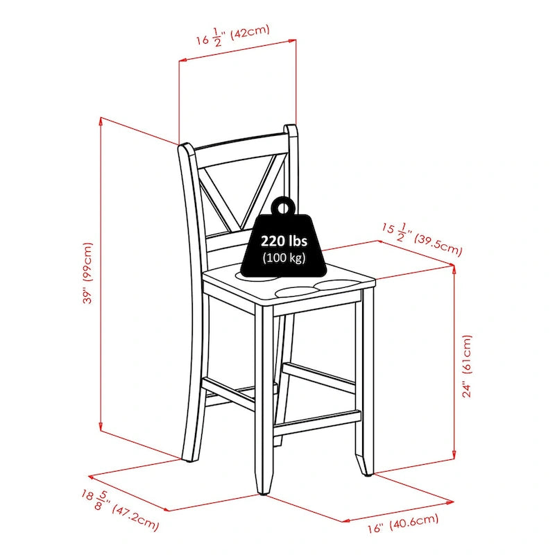 Mesa con alas abatibles de 3 piezas y taburetes altos con respaldo en V, Nogal