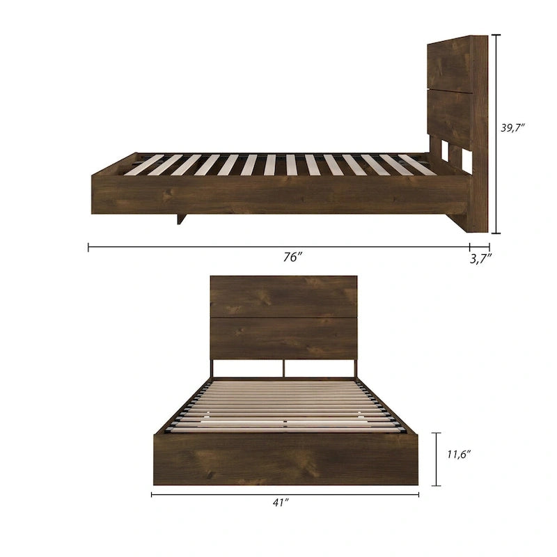 Juego de cama de 2 piezas con estructura de cama y cabecero, trufa