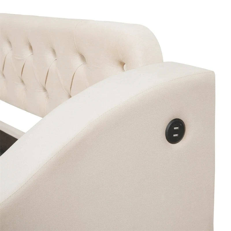 Cama Nido Individual Tapizada en Terciopelo con Apoyabrazos de Almacenamiento y Puerto USB