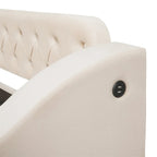 Cama Nido Individual Tapizada en Terciopelo con Apoyabrazos de Almacenamiento y Puerto USB
