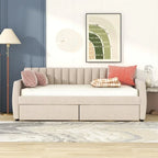 Sofá cama tapizado con cajones/cama nido, soporte de láminas de madera