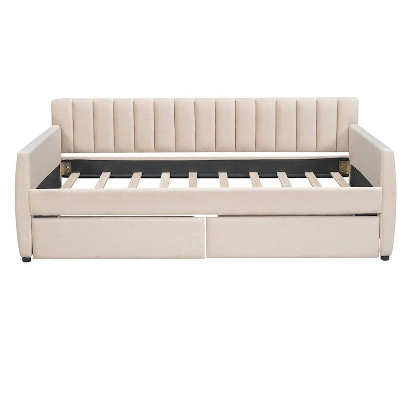 Sofá cama tapizado con cajones/cama nido, soporte de láminas de madera