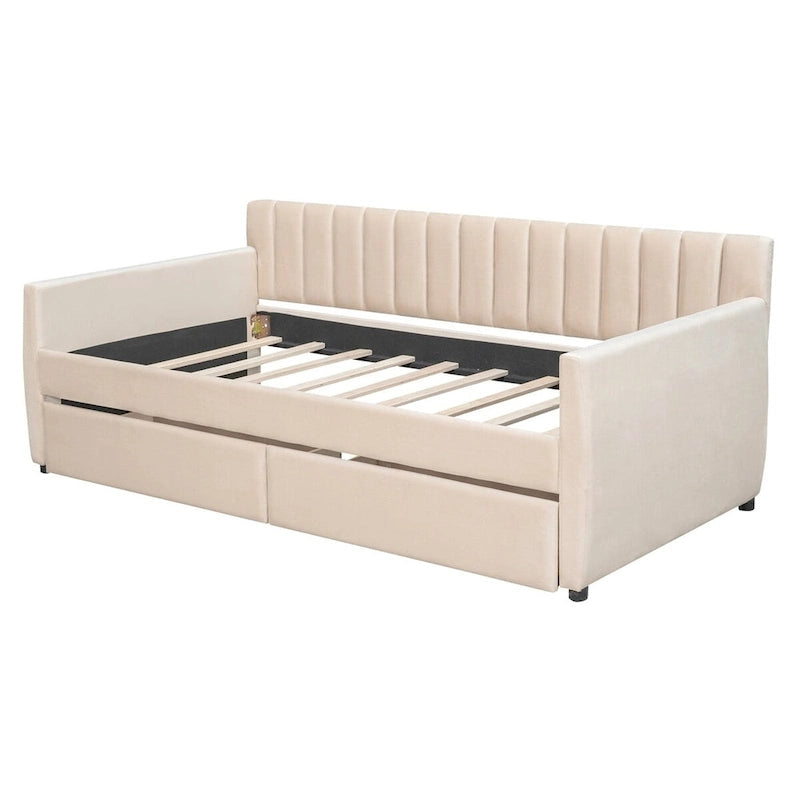 Sofá cama tapizado con cajones/cama nido, soporte de láminas de madera