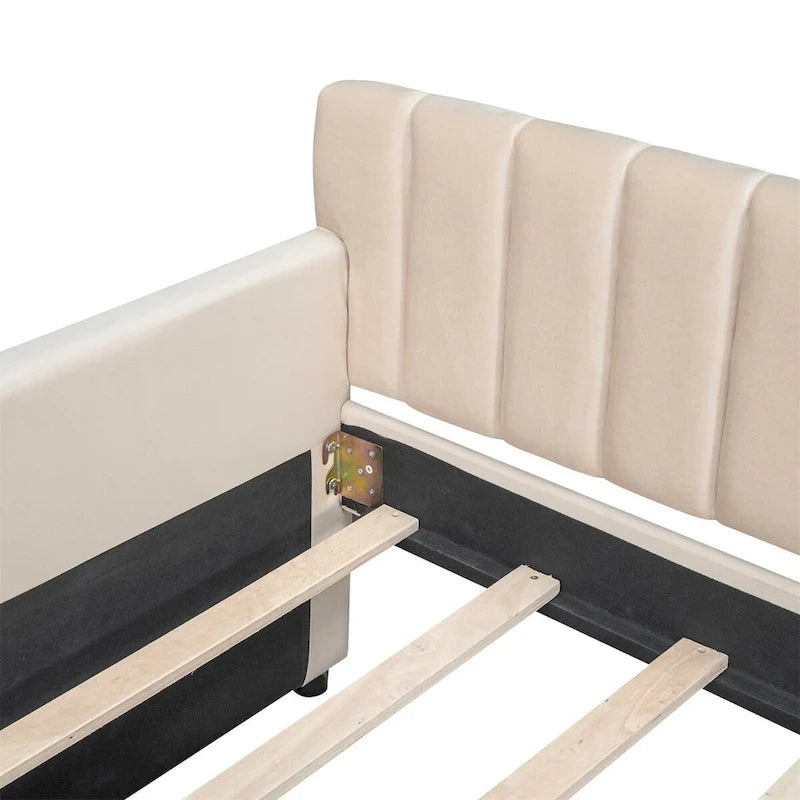Sofá cama tapizado con cajones/cama nido, soporte de láminas de madera