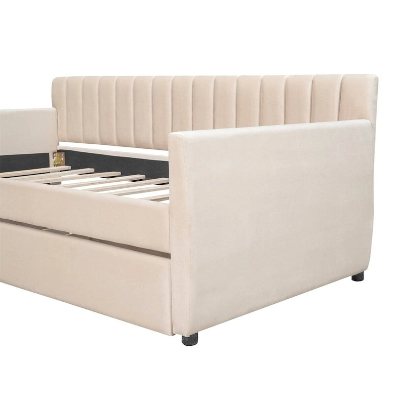 Sofá cama tapizado con cajones/cama nido, soporte de láminas de madera