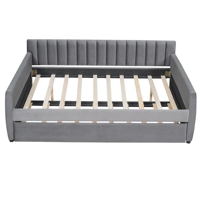 Sofá cama tapizado con cajones/cama nido, soporte de láminas de madera