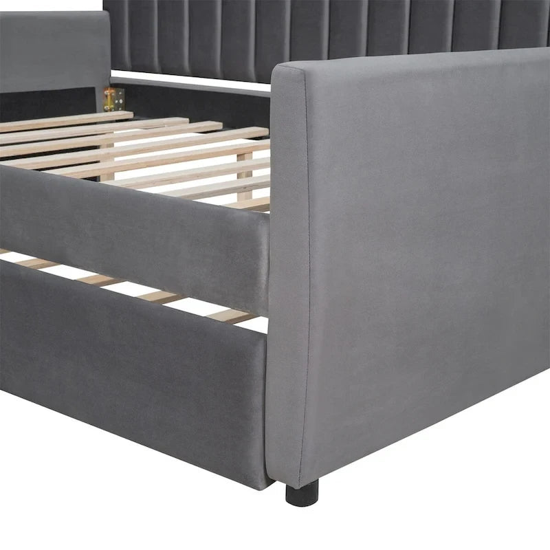 Sofá cama tapizado con cajones/cama nido, soporte de láminas de madera