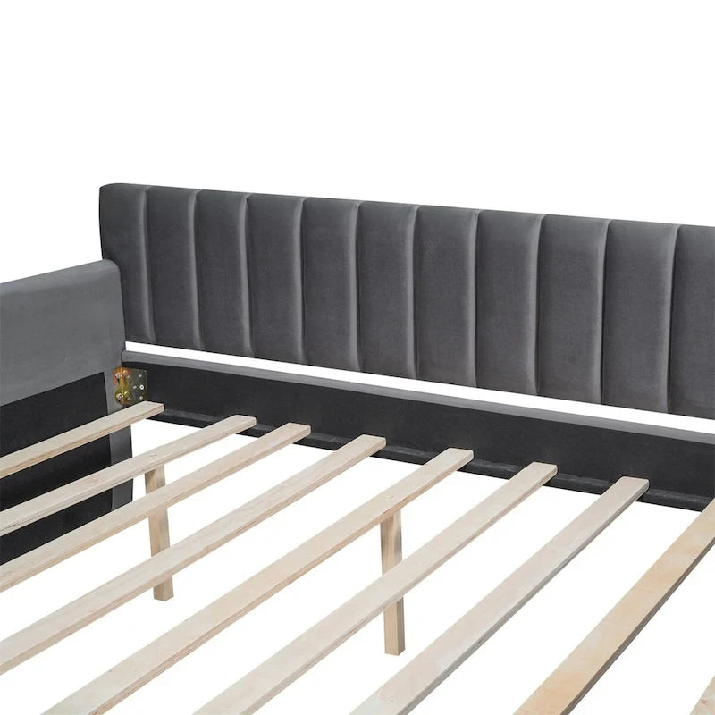 Sofá cama tapizado con cajones/cama nido, soporte de láminas de madera