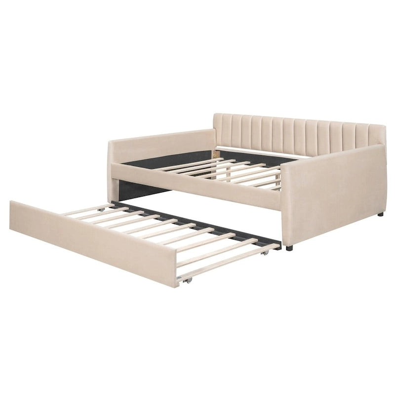 Sofá cama tapizado con cajones/cama nido, soporte de láminas de madera