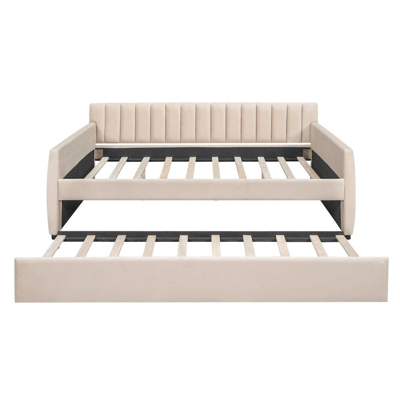 Sofá cama tapizado con cajones/cama nido, soporte de láminas de madera
