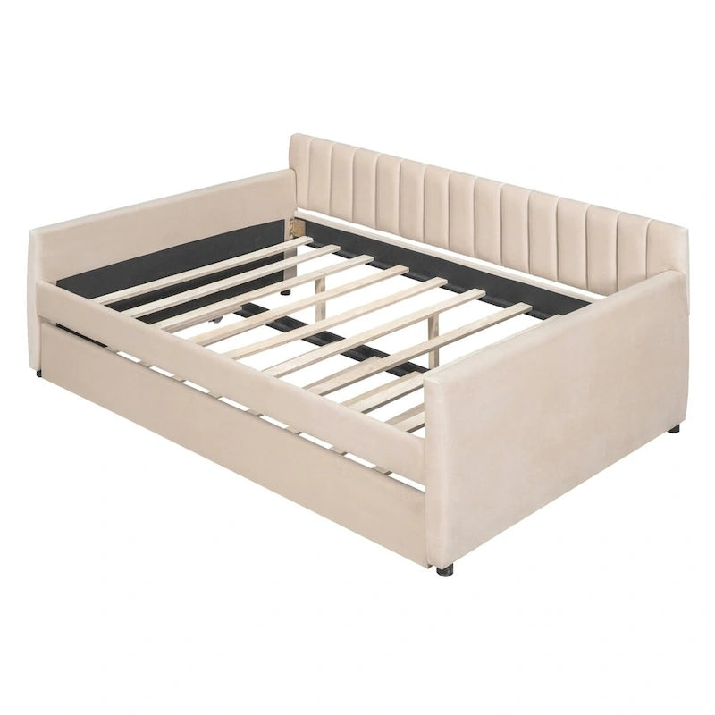 Sofá cama tapizado con cajones/cama nido, soporte de láminas de madera