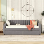 Sofá cama tapizado con cajones/cama nido, soporte de láminas de madera