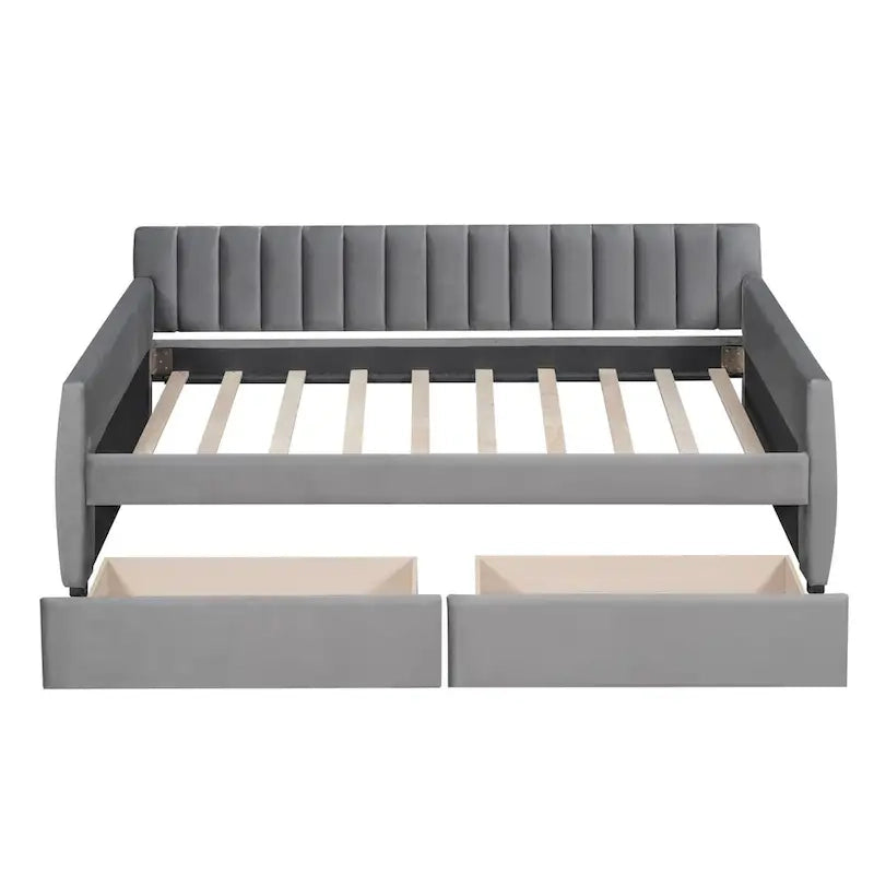Sofá cama tapizado con cajones/cama nido, soporte de láminas de madera