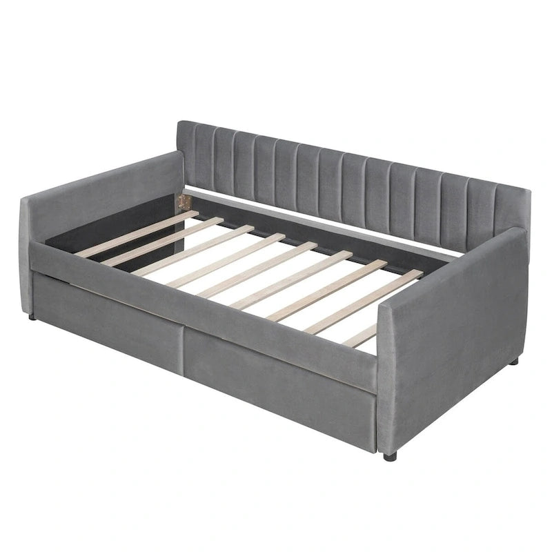 Sofá cama tapizado con cajones/cama nido, soporte de láminas de madera