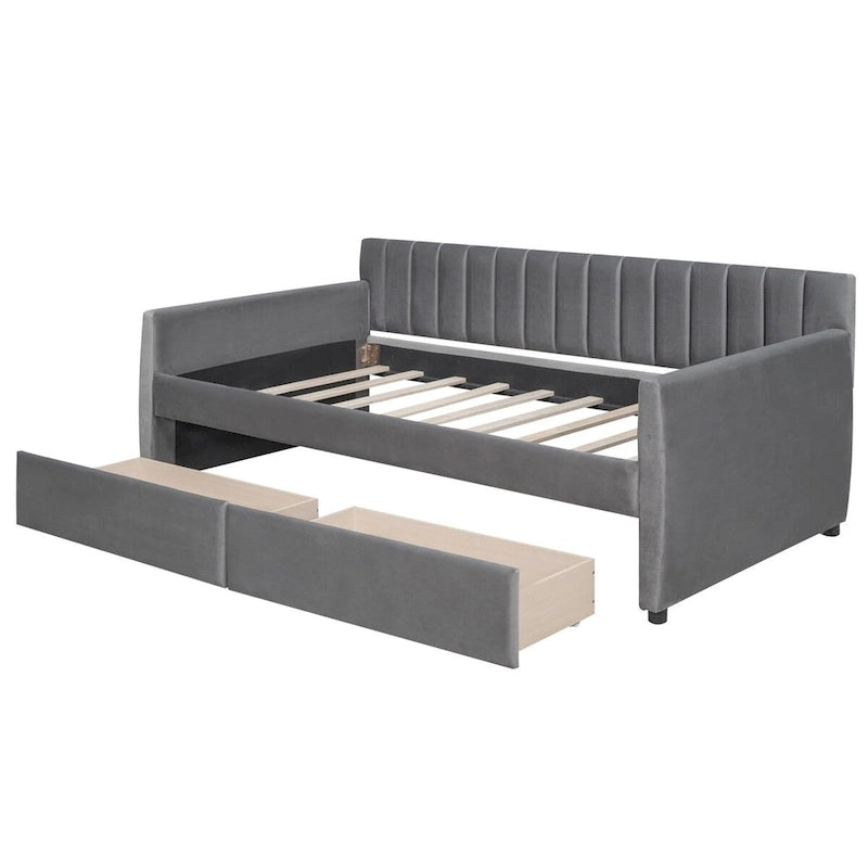Sofá cama tapizado con cajones/cama nido, soporte de láminas de madera