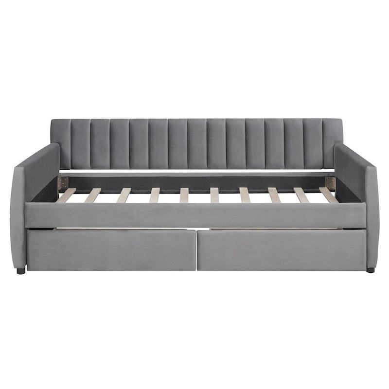 Sofá cama tapizado con cajones/cama nido, soporte de láminas de madera