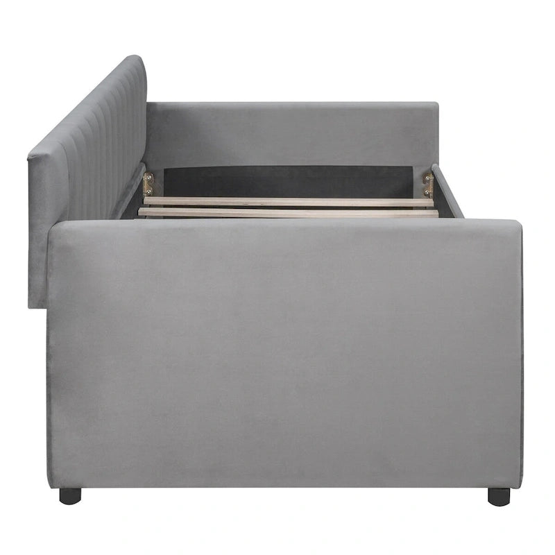 Sofá cama tapizado con cajones/cama nido, soporte de láminas de madera