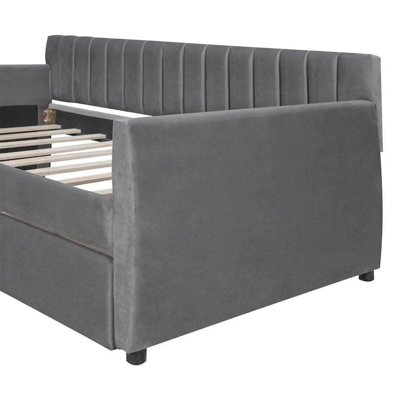 Sofá cama tapizado con cajones/cama nido, soporte de láminas de madera