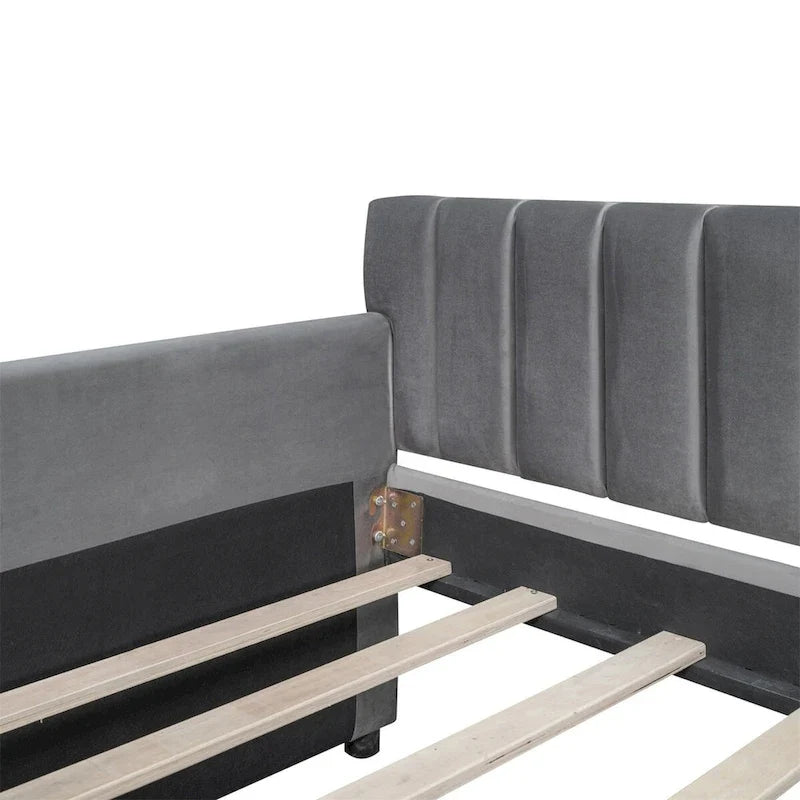 Sofá cama tapizado con cajones/cama nido, soporte de láminas de madera