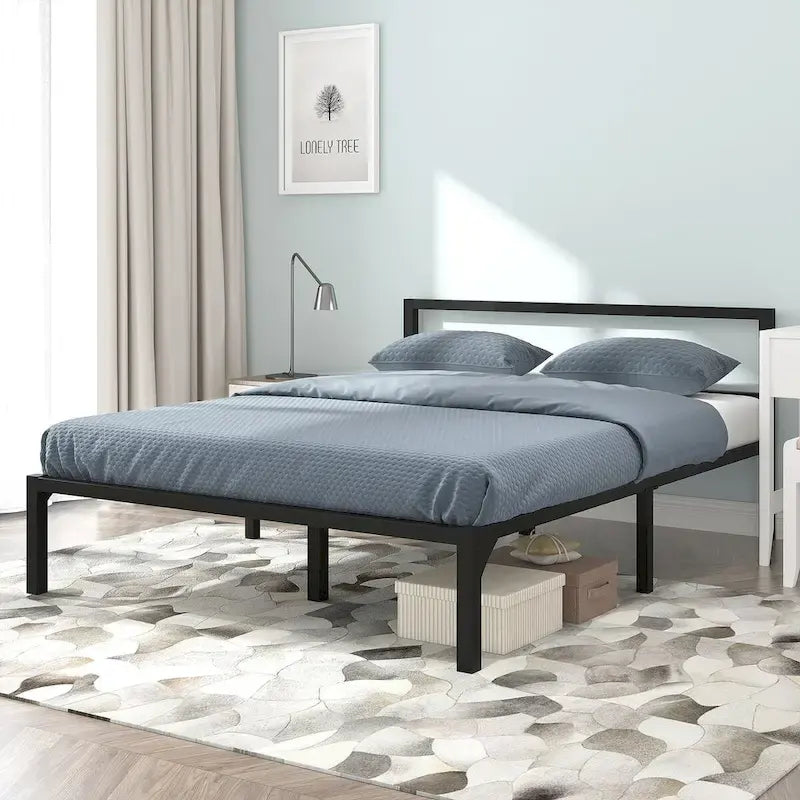 Estructura de cama de plataforma metálica con cabecera
