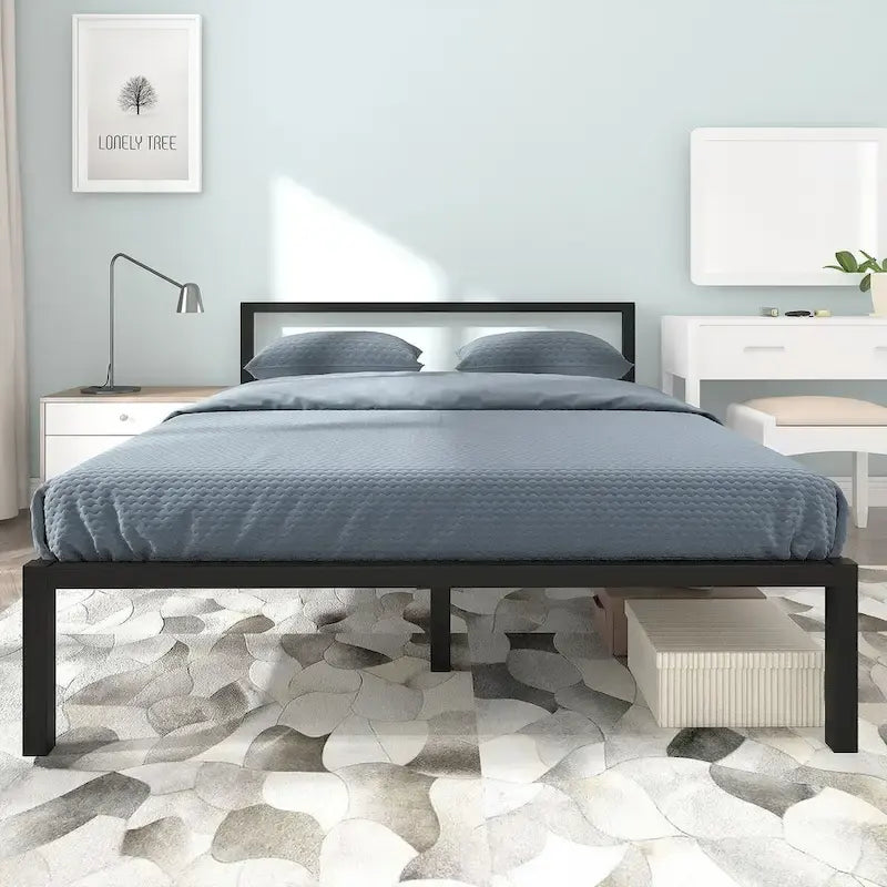 Estructura de cama de plataforma metálica con cabecera