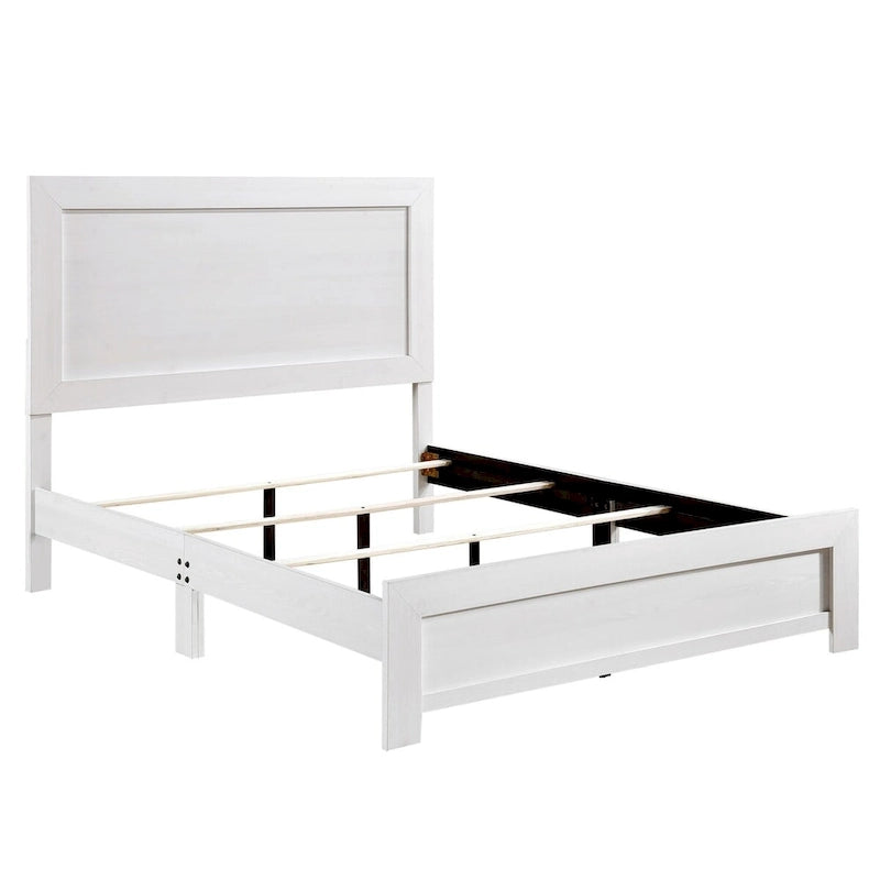 Cama individual, estilo rústico de granja, chapa de madera con acabado blanco